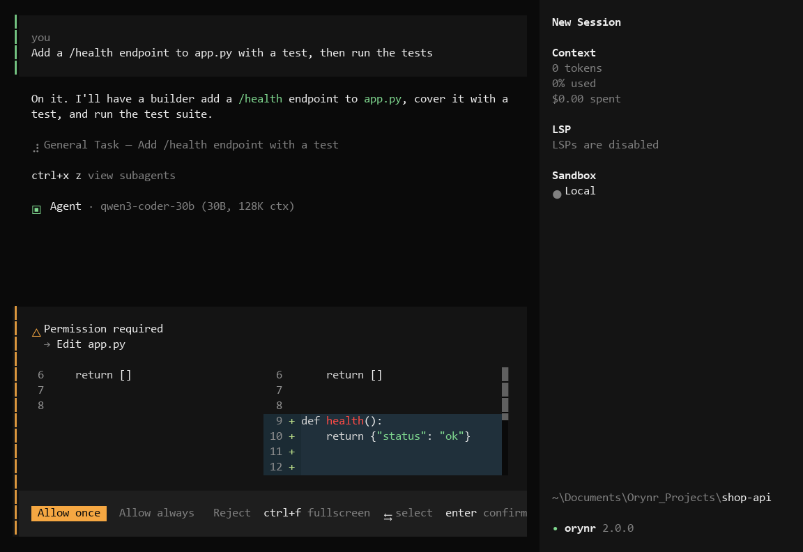 An approval request for a file edit, with Allow once, Allow always and Reject