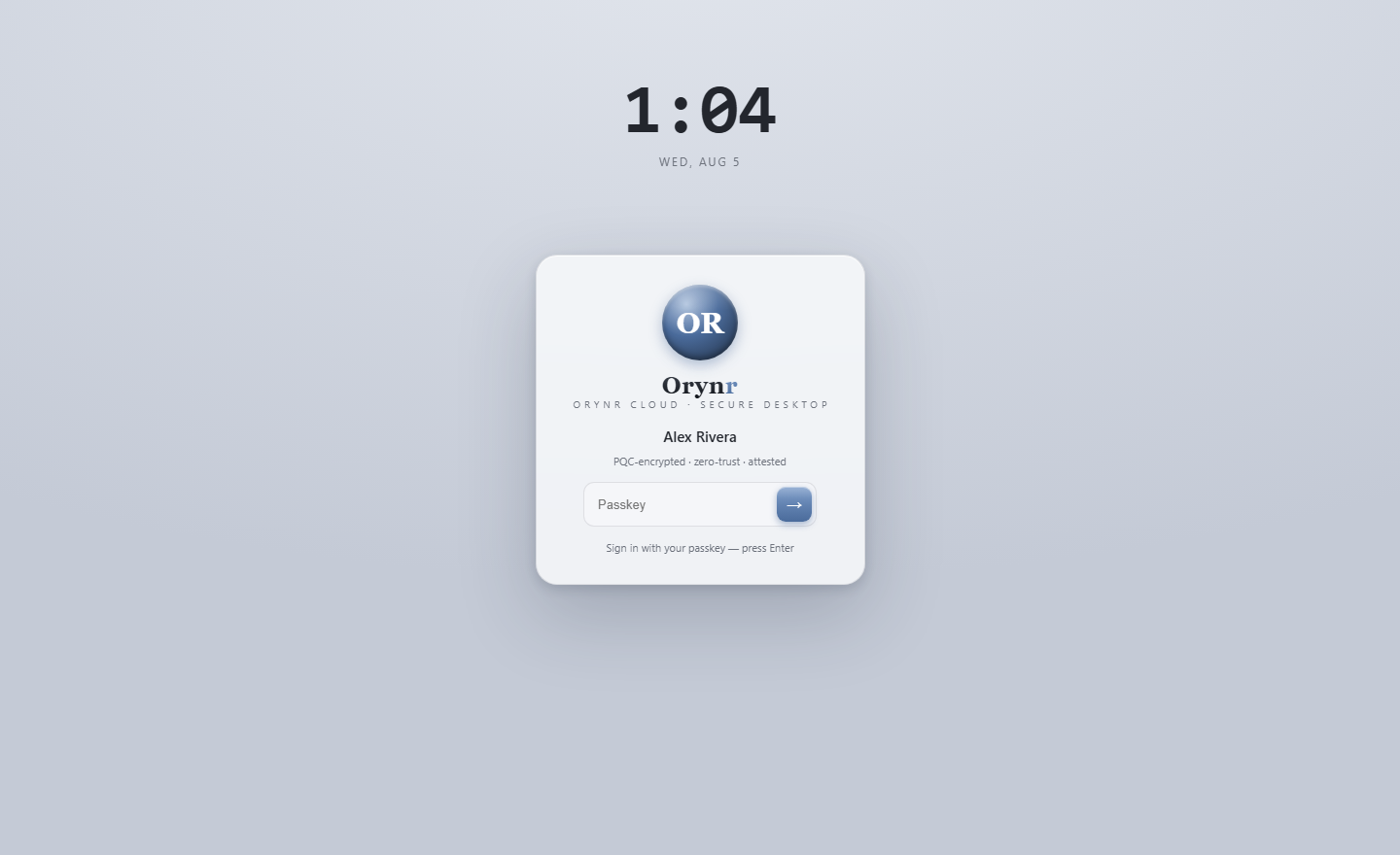 The Orynr sign-in screen