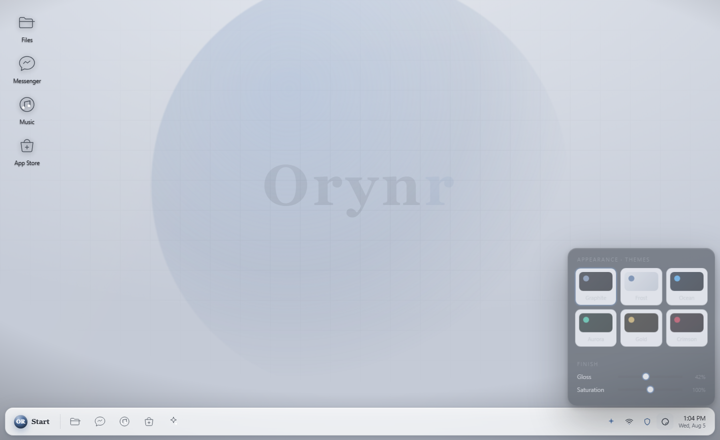 The Orynr appearance and theme picker
